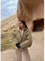 Haki Kemerli Oversize Bomber Ceket