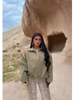 Haki Kemerli Oversize Bomber Ceket