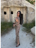 İp Askılı Leopar Elbise