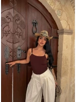 Kahve Çift Askılı Aksesuarlı Crop