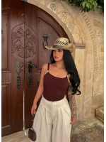 Kahve Çift Askılı Aksesuarlı Crop