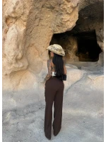 Kahve Çift Pile Kemerli Pantolon