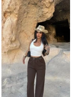Kahve Çift Pile Kemerli Pantolon