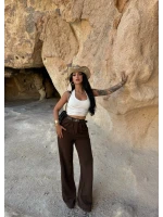 Kahve Çift Pile Kemerli Pantolon