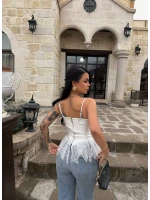 Beyaz Dantelli Rec Crop