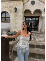 Beyaz Dantelli Rec Crop