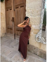 Kahve Dubai Güpürlü Maxi Elbise