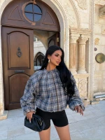 Kahve Ekose Bomber Mont