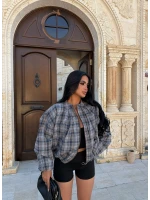 Kahve Ekose Bomber Mont