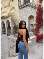 Kahve Fermuarlı Bolerolu İkili Takım