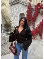 Kahve Fermuarlı Bolerolu İkili Takım