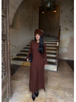 Kahve Fitilli Triko Maxi Elbise