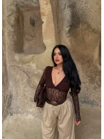 Kahve İçi Astarlı Güpürlü Bodysuit