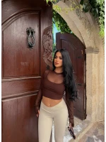 Kahve İçi Astarlı Tül Crop