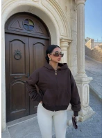 Kahve Kapşonlu Kanguru Cep Hoodie