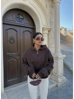 Kahve Kapşonlu Kanguru Cep Hoodie