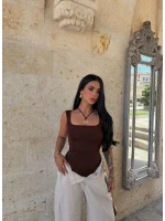 Kahve Kare Yaka Basic Bodysuit