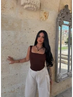 Kahve Kare Yaka Basic Bodysuit