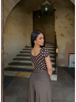 Kahve Kare Yaka Puantiyeli Bluz