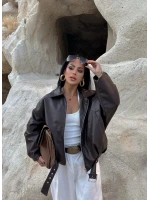 Kahve Kemerli Yarasa Kol Deri Mont