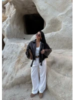 Kahve Kemerli Yarasa Kol Deri Mont