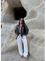 Kahve Kemerli Yarasa Kol Deri Mont