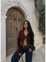 Kahve Kürk Detaylı Triko Hırka