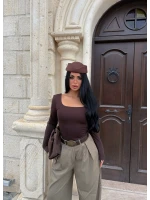 Kahve Lisa Kare Yaka Bodysuit