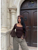 Kahve Lisa Kare Yaka Bodysuit