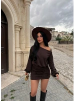 Kahve Modal Düşük Omuz Elbise