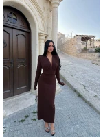 Kahve Mona Vatkalı Midiboy Elbise