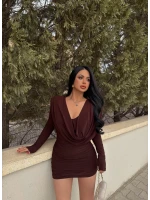 Kahve Omuz Vatkalı Degaje Elbise