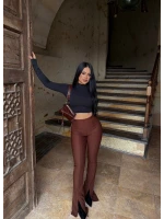 Kahve Ön Yırtmaçlı Fitilli Pantolon