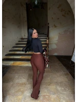 Kahve Ön Yırtmaçlı Fitilli Pantolon