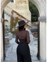 Kahve Polo Yaka Crop Gömlek
