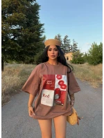 Kahve Red Oversize Baskı Tişört