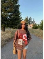 Kahve Red Oversize Baskı Tişört