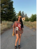 Kahve Red Oversize Baskı Tişört