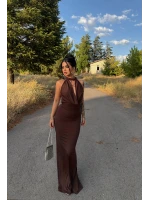 Kahve Vogue Degaje Maxi Elbise