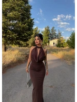 Kahve Vogue Degaje Maxi Elbise
