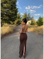 Kahve Vogue Degaje Maxi Elbise