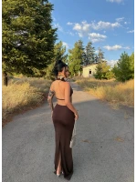 Kahve Vogue Degaje Maxi Elbise