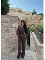 Kahve Yaka Düğmeli İkili Takım