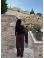 Kahve Yaka Düğmeli İkili Takım