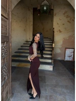 Kahve Yan Pencereli Sandy Elbise