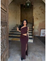 Kahve Yan Pencereli Sandy Elbise