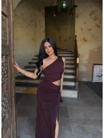 Kahve Yan Pencereli Sandy Elbise