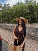 Kahve Yelekli Düğmeli İkili Takım