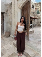 Kahve Yüksek Bel Buzzy Şalvar Pantolon