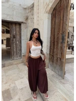 Kahve Yüksek Bel Buzzy Şalvar Pantolon